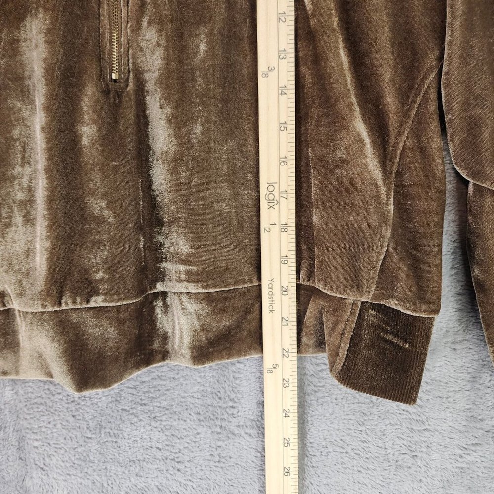 Anna Grace Hoodie Womens Small Gold Brown Retro Soft Velour 1/2 Zip Pullover - Picture 4 of 12